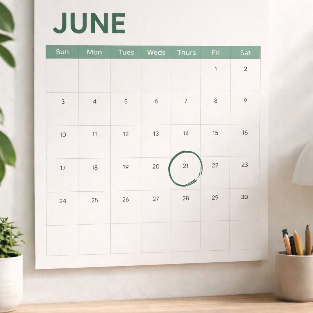 Wall calendar showing a marked launch date in June, representing a clear and organized website development process. Your site is delivered on time, without delays or confusion.