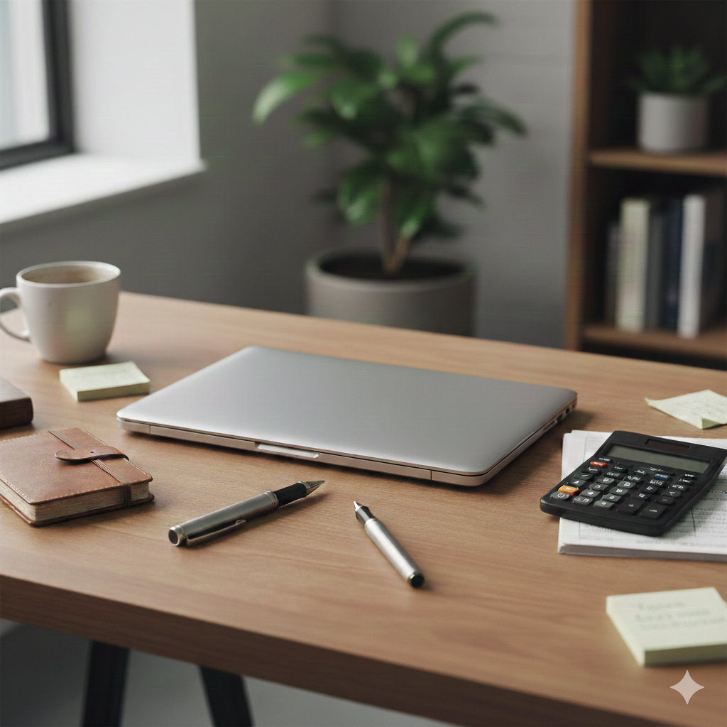 Workspace with a laptop and calculator symbolizing websites built for real business owners, with affordable pricing tailored to exactly what you need - perfect for small businesses and those just getting started.